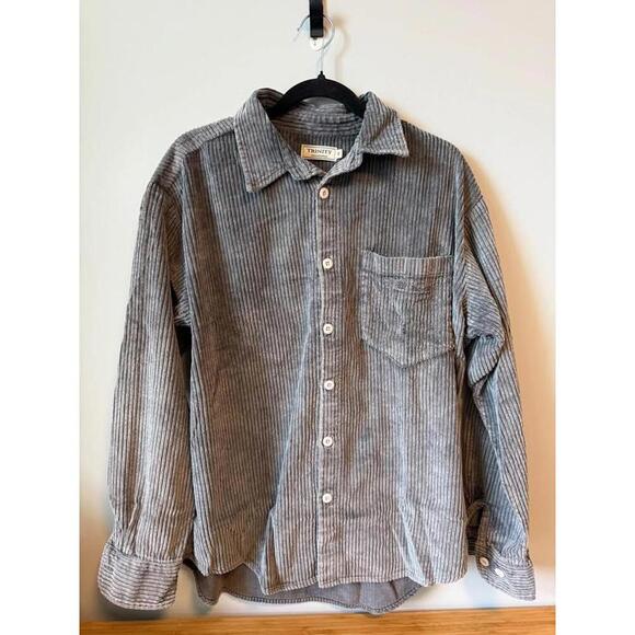 Trinity Other - Men's Gray Corduroy Button-Up Shirt Size M